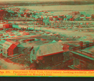 Panoramic view from Observatory, looking westerly, showing Burnt disctrict on Munjoy's Hill. 1866