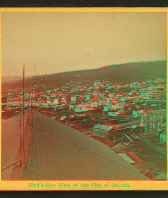 Bird's-eye view of the city of Duluth. 1869?-1885?