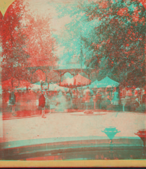 [View of fountain and tents, Central Park, New York City.] 1860?-1905?