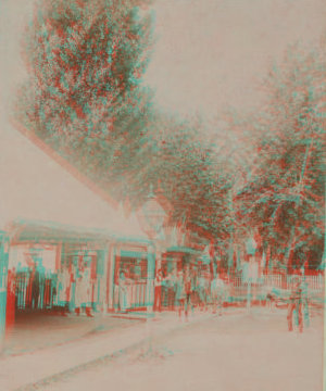 [View of people in front of a roadside eaterie, Rochester.] [ca. 1890] [1860?-1900?]