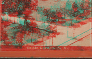 Castle Garden, New York [view of grounds, harbor in background]. 1865?-1910?