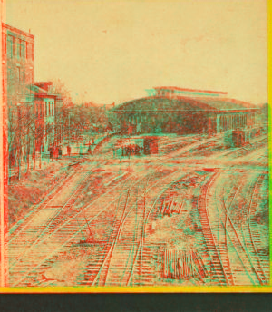 Railroad depot from the bridge, Atlanta, Ga. 1861-1865