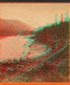 View on the Columbia River, Middle Block House, Cascades. 1867 1867-1875? after 1875