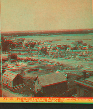 Panoramic view from Observatory, looking westerly, showing Burnt disctrict on Munjoy's Hill. 1866