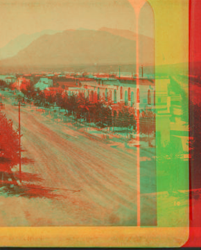 Tejon Street, Colorado Springs, Colorado, looking south, with Cheyenne Mountain in the distance. 1870?-1890?