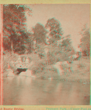 Prospect Park. Upper pool and rustic bridge. [1870?-1890?]