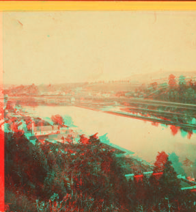 View of Easton Pa. Lehigh River and canal with the Lehigh Valley R.R. from Mount Jefferson. 1863?-1880?