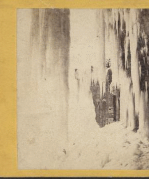 Niagara winter. [Interior view of cave, with icicles.] [1859?-1885?]