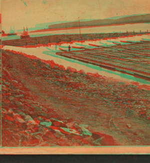 [View of logs being floated down the Mississippi river.] 1869?-1915?