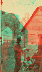 School house. [Man in a top hat in front of a shack with several boys with books.] 1868?-1900?