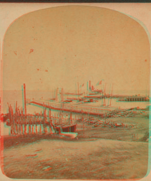 Block Island Wharf with Steamer in view. 1865?-1895?