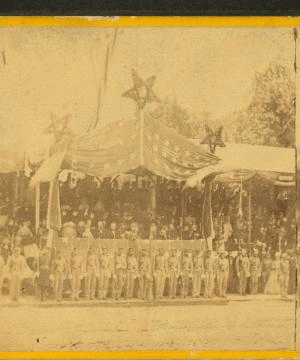 The Army of the Potomac. The stand in front of the President's house occupied by the President and Cabinet, Grant and Sherman, and reviewing officers. 1861-1865