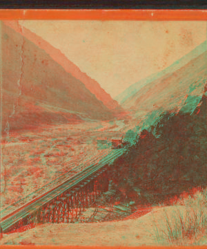 Lower Weber Canyon, looking west, Devil's Gate bridge in the foreground. Union Pacifc Railroad. 1865?-1885?