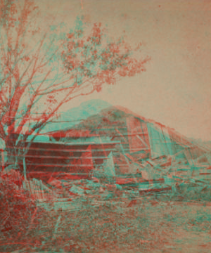 [View of a collapsed barn with a haystack.] 1878