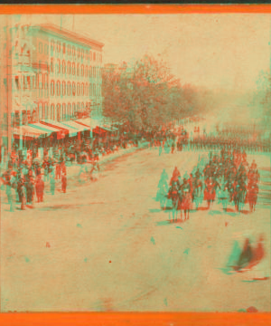 The Army of the Potomac. Looking up Pennsylvania Avenue from the Treasury buildings, Maj. Gen. Humphrey and staff, and 2d Army Corps passing in review. 1861-1865