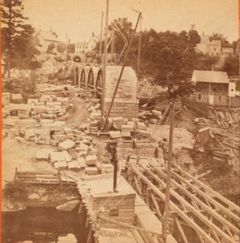 Sudbury River Conduit, B.W.W. div. 4, sec 15, Aug. 17 1876, view of Charles River bridges taken from Needham side, looking east. 1876 1876?-1878?