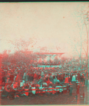 Saturday afternoon, Central Park. [Crowd at an event at the music pavilion.] 1860?-1905?