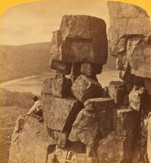 Devil's Lake and vicinity. Boulder on top of Cliff, at foot of Doorway. 1870?-1900? [1870?]