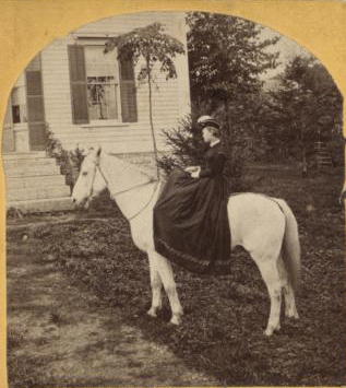 Miss Lizzie Smith of Canajoharie and her horse Cricket (23 years old). [ca. 1865] [1864?-1875?]