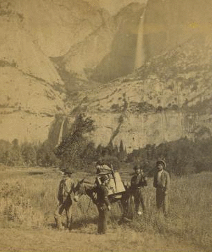 [Group of tourists with a horse.] 1870?-1905? [ca. 1885]