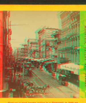 Baltimore street[Street view showing wagons, street car tracks, businesses, signs, awnings]. [ca. 1880] 1859?-1904