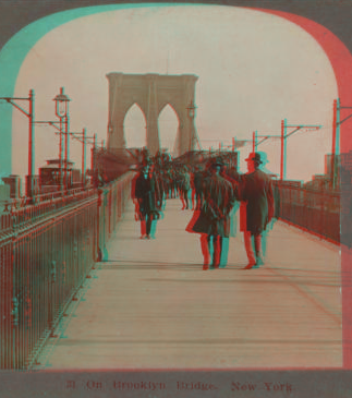 On Brooklyn Bridge, New York. [1867?-1910?]