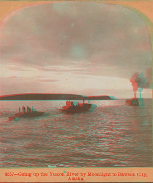 Going up the Yukon River by moonlight to Dawson City, Alaska. c1899 1898-1900