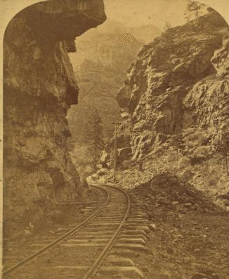 Hanging Rock, C.C.R.R. [Colorado Central Railroad], looking up. 1867?-1900?