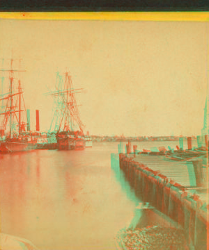 [View of pier and ships docked in the harbor.] 1860?-1895?