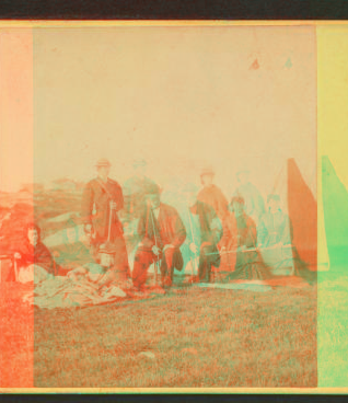 [Group of people in front of a tipi.] 1860?-1869?