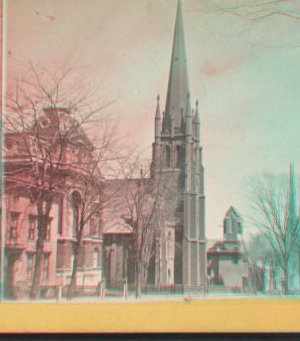 Ladies' Seminary, showing Westminster and Welsh Con. churches. (Washington St. cor. Genesee.) [1866?-1900?]