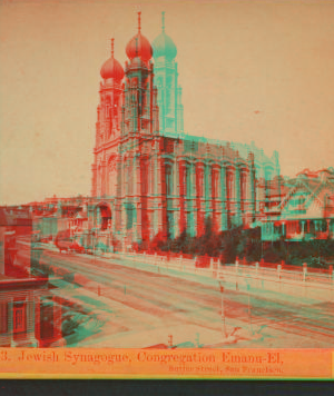 Jewish Synagogue, Congregation Emanu-El. Sutter Street, San Francisco. 1865?-1880? 1866