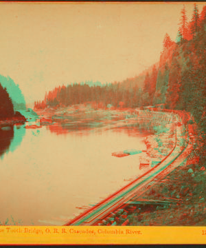 The Tooth Bridge, O.R.R., Cascades, Columbia River. 1867 1867-1875?