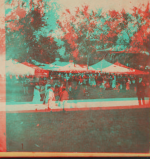 [View of fountain and tents, Central Park, New York City.] 1860?-1905?