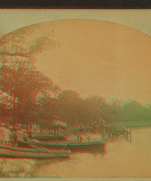 Rowboats pulled up on the beach. Spirit Lake, Iowa. 1865?-1885? 1883