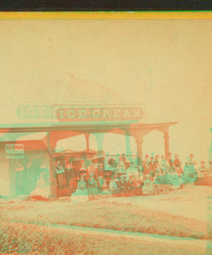 [Group of people in front of the ice cream stand.] 1859?-1880?