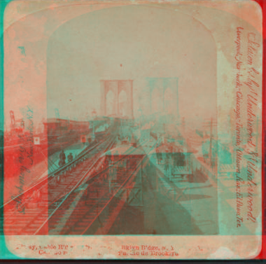 [Roadway, cable road, and promenade, Brooklyn Bridge, New York, N.Y.] [1867?-1910?]