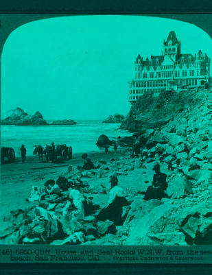 Cliff House and Seal Rocks, W.N.W. from the sea beach, San Francisco, Cal. 1870?-1925? [1902]