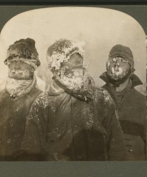 Prospectors returning to camp. 62 degrees below zero, Alaska. 1898-1900