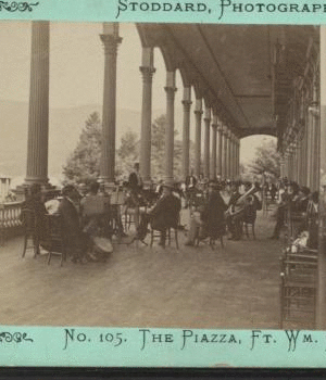 The piazza, Ft. Wm. Henry Hotel, Lake George. [1870?-1885?]