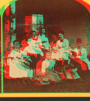 [Portrait of an unidentified family on the porch of a house, Casco Bay, Me.] 1865?-1882?