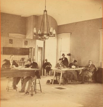 Sudbury River Conduit, B.W.W., div. 4, Nov. 13, 1876. View inside of engineer's office at Newton Upper Falls, Mass. 1876?-1878?