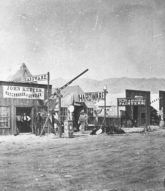 Street view in Corinne. Box Elder County, Utah. 1869.