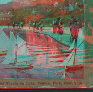 Model yachts on lake, Central Park, New York. [1865?-1905?]