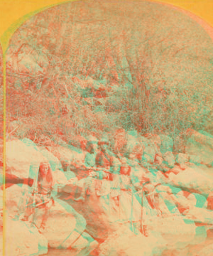 Apache scouts, at Apache Lake, Sierra Blanca range. 1873