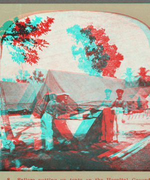 Sailors putting up tents on the Hospital Grounds. 1907