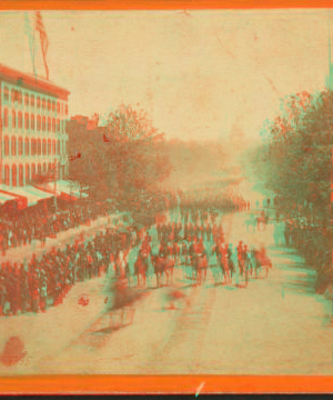 Sherman's Grand Army. Looking up Pennsylvania Avenue from the Treasury buildings. Maj. Gen. Jeff. C. Davis and staff and 9th Army Corps passing in review. 1861-1865