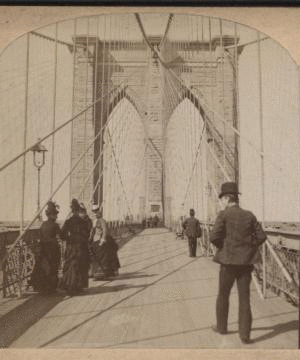 Entrance to Promenade, Brooklyn Bridge. [1867?-1910?]