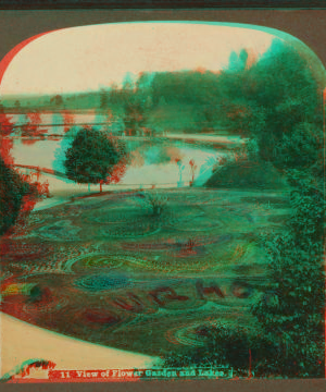 [View of flower garden and lakes.] 1870?-1900?