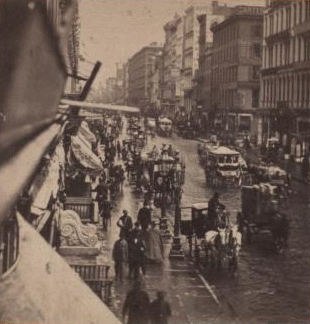 Broadway on a rainy day. 1860?-1875? [ca. 1860]